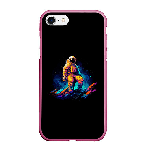 Чехол iPhone 7/8 матовый Неоновый космонавт на луне / 3D-Малиновый – фото 1