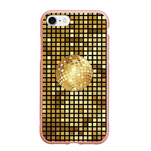 Чехол iPhone 7/8 матовый Золотой диско шар и золотая мозаика / 3D-Светло-розовый – фото 1
