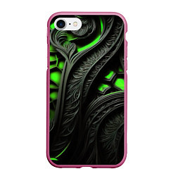 Чехол iPhone 7/8 матовый Green black abstract, цвет: 3D-малиновый