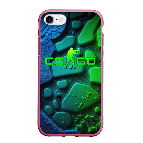 Чехол iPhone 7/8 матовый CS GO green black abstract / 3D-Малиновый – фото 1