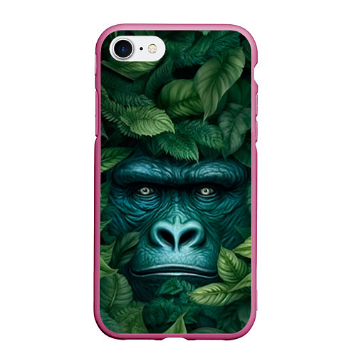 Чехол iPhone 7/8 матовый Горилла в кустах джунгли / 3D-Малиновый – фото 1