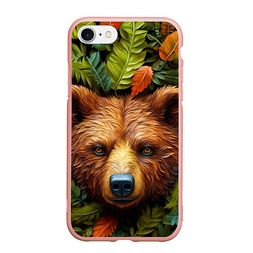 Чехол iPhone 7/8 матовый Медведь в листьях / 3D-Светло-розовый – фото 1