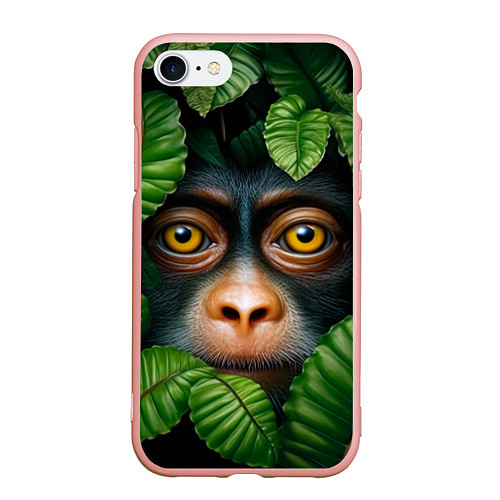 Чехол iPhone 7/8 матовый Черная обезьянка / 3D-Светло-розовый – фото 1