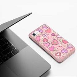 Чехол iPhone 7/8 матовый Many many hearts, цвет: 3D-светло-розовый — фото 2