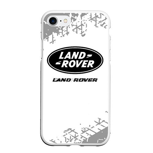 Чехол iPhone 7/8 матовый Land Rover speed на светлом фоне со следами шин / 3D-Белый – фото 1