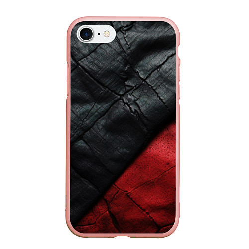 Чехол iPhone 7/8 матовый Черно - красная кожа / 3D-Светло-розовый – фото 1