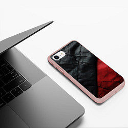 Чехол iPhone 7/8 матовый Черно - красная кожа, цвет: 3D-светло-розовый — фото 2