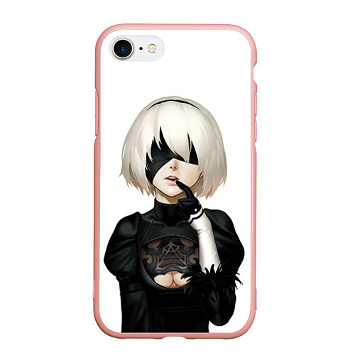 Чехол iPhone 7/8 матовый Nier: Automata - 2B Кибергражданка / 3D-Светло-розовый – фото 1