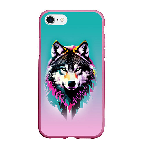Чехол iPhone 7/8 матовый Волчья морда - поп-арт / 3D-Малиновый – фото 1
