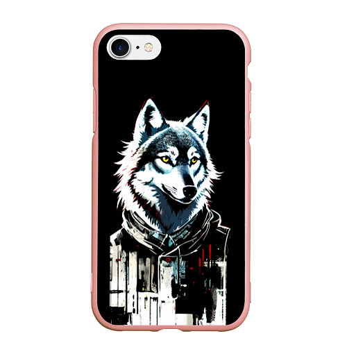 Чехол iPhone 7/8 матовый Волк - графика / 3D-Светло-розовый – фото 1