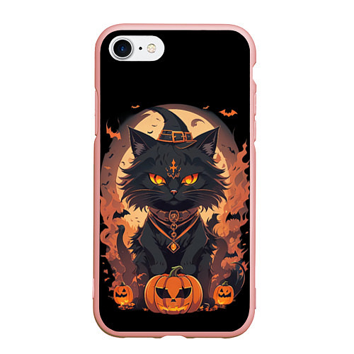 Чехол iPhone 7/8 матовый Черный кот в хеллоуине / 3D-Светло-розовый – фото 1