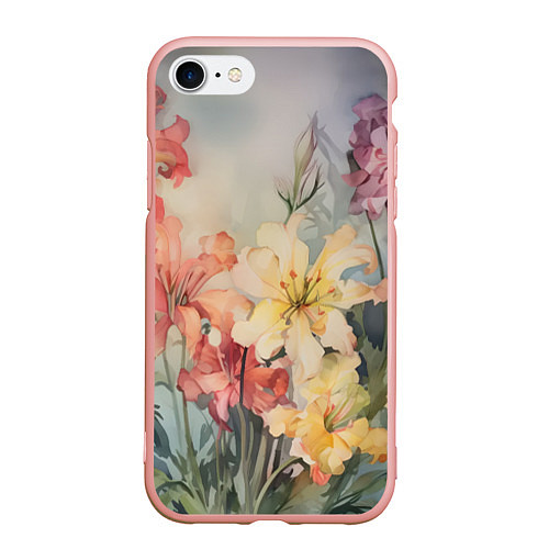 Чехол iPhone 7/8 матовый Акварельные лилии / 3D-Светло-розовый – фото 1