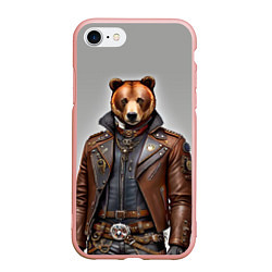 Чехол iPhone 7/8 матовый Cool bear - steampunk - neural network, цвет: 3D-светло-розовый