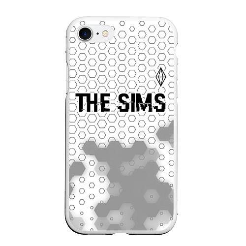 Чехол iPhone 7/8 матовый The Sims glitch на светлом фоне: символ сверху / 3D-Белый – фото 1