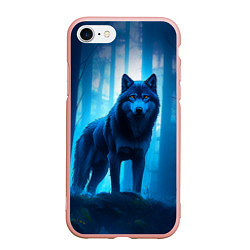 Чехол iPhone 7/8 матовый Волк в ночном лесу, цвет: 3D-светло-розовый