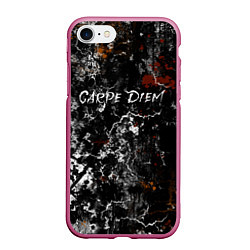 Чехол iPhone 7/8 матовый Надпись carpe diem, живи настоящим, цвет: 3D-малиновый