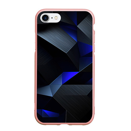 Чехол iPhone 7/8 матовый Black blue abstract / 3D-Светло-розовый – фото 1