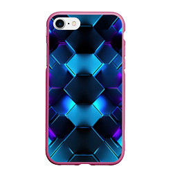 Чехол iPhone 7/8 матовый Синие неоновые плиты, цвет: 3D-малиновый