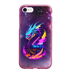 Чехол iPhone 7/8 матовый Space dragon - neon glow - neural network, цвет: 3D-малиновый