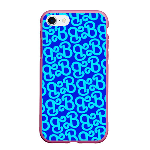 Чехол iPhone 7/8 матовый Логотип Барби - синий паттерн / 3D-Малиновый – фото 1