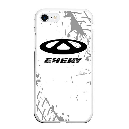 Чехол iPhone 7/8 матовый Chery speed на светлом фоне со следами шин / 3D-Белый – фото 1