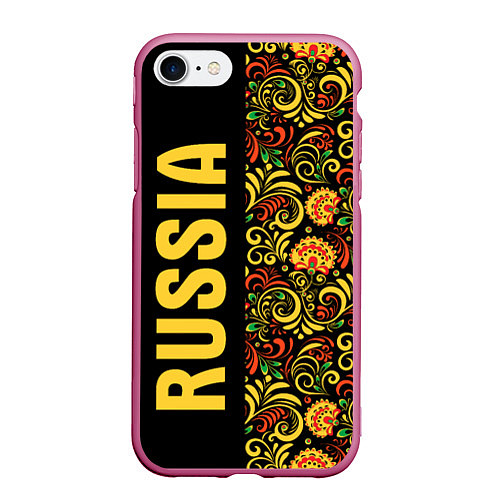 Чехол iPhone 7/8 матовый Russia хохлома / 3D-Малиновый – фото 1