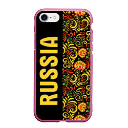 Чехол iPhone 7/8 матовый Russia хохлома, цвет: 3D-малиновый