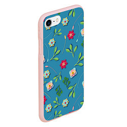 Чехол iPhone 7/8 матовый Цветы и зеленые веточки, цвет: 3D-светло-розовый — фото 2