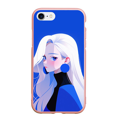 Чехол iPhone 7/8 матовый Аниме- девушка в синем / 3D-Светло-розовый – фото 1