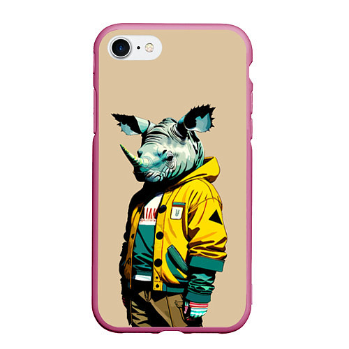 Чехол iPhone 7/8 матовый Dude rhino - urban style / 3D-Малиновый – фото 1