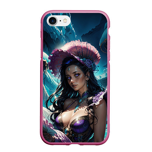 Чехол iPhone 7/8 матовый Девушка фэнтази с фиолетовыми волосами / 3D-Малиновый – фото 1