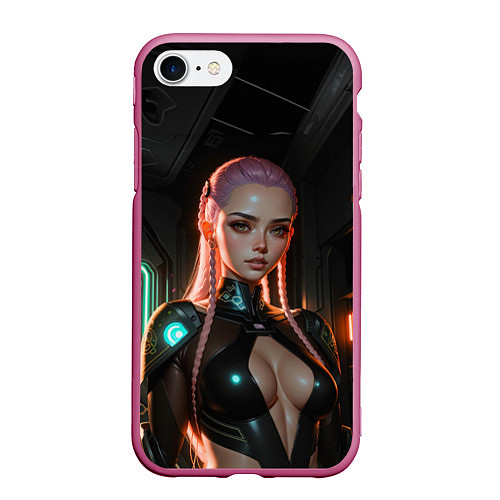 Чехол iPhone 7/8 матовый Красивая девушка киберпанк / 3D-Малиновый – фото 1