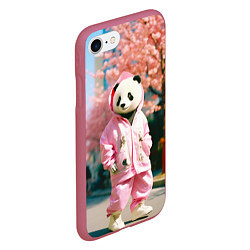 Чехол iPhone 7/8 матовый Милая панда в пуховике, цвет: 3D-малиновый — фото 2