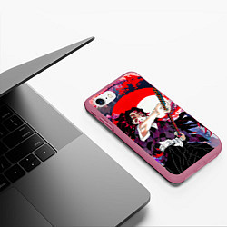 Чехол iPhone 7/8 матовый Кокушибо первая луна - Клинок рассекающий демонов, цвет: 3D-малиновый — фото 2