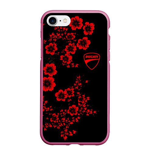 Чехол iPhone 7/8 матовый Ducati - red flowers / 3D-Малиновый – фото 1