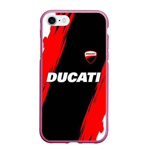 Чехол iPhone 7/8 матовый Ducati moto - красные полосы / 3D-Малиновый – фото 1