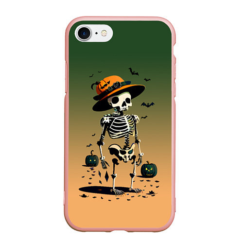 Чехол iPhone 7/8 матовый Funny skeleton - halloween - neural network / 3D-Светло-розовый – фото 1