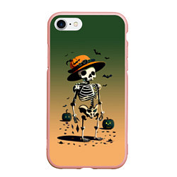 Чехол iPhone 7/8 матовый Funny skeleton - halloween - neural network, цвет: 3D-светло-розовый