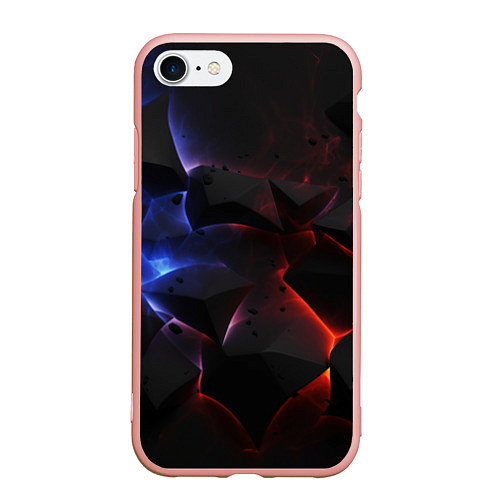 Чехол iPhone 7/8 матовый Объемные черные плиты / 3D-Светло-розовый – фото 1