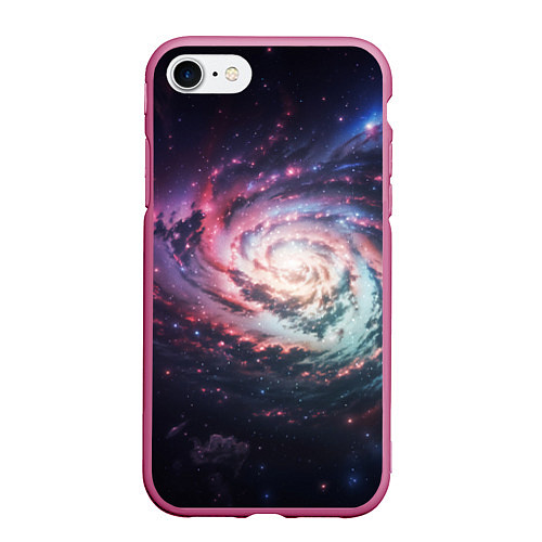 Чехол iPhone 7/8 матовый Спиральная галактика в космосе / 3D-Малиновый – фото 1