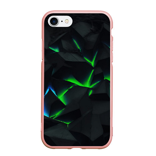 Чехол iPhone 7/8 матовый Зеленые и синие плиты / 3D-Светло-розовый – фото 1