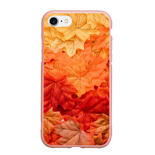Чехол iPhone 7/8 матовый Текстура упавших осенних листьев / 3D-Светло-розовый – фото 1
