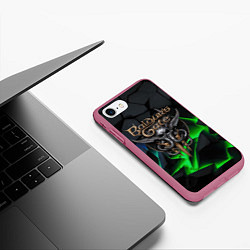 Чехол iPhone 7/8 матовый Baldurs Gate 3 black blue neon, цвет: 3D-малиновый — фото 2