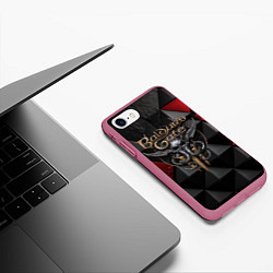 Чехол iPhone 7/8 матовый Baldurs Gate 3 logo red black, цвет: 3D-малиновый — фото 2