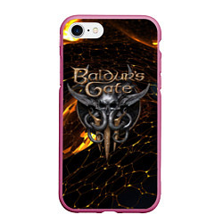 Чехол iPhone 7/8 матовый Baldurs Gate 3 logo gold and black, цвет: 3D-малиновый