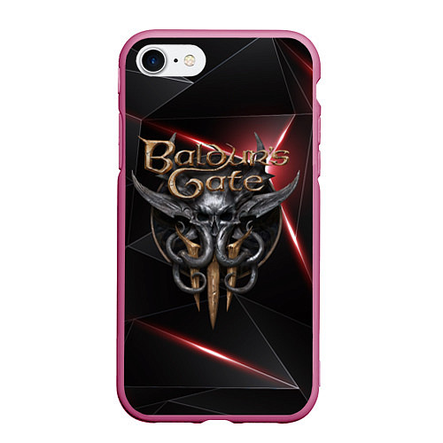 Чехол iPhone 7/8 матовый Baldurs Gate 3 logo black red / 3D-Малиновый – фото 1