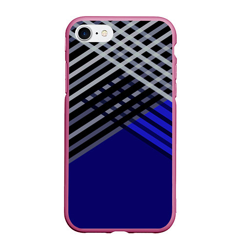 Чехол iPhone 7/8 матовый Белые и серые полосы на синем фоне / 3D-Малиновый – фото 1