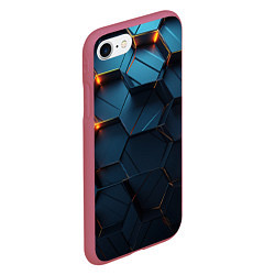 Чехол iPhone 7/8 матовый Синие объемные плиты с оранжевыми вставками, цвет: 3D-малиновый — фото 2