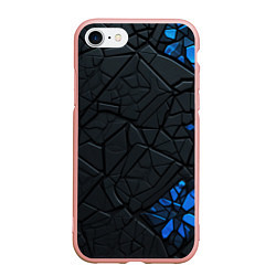 Чехол iPhone 7/8 матовый Черные плиты с синими вставками, цвет: 3D-светло-розовый