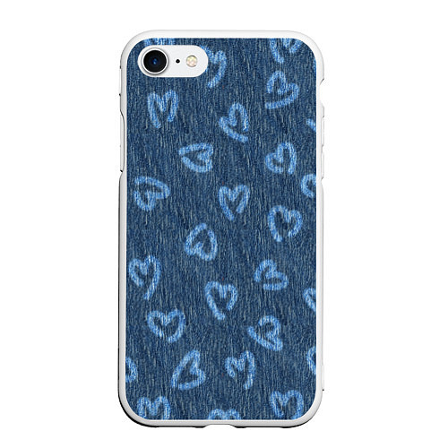 Чехол iPhone 7/8 матовый Hearts on denim / 3D-Белый – фото 1